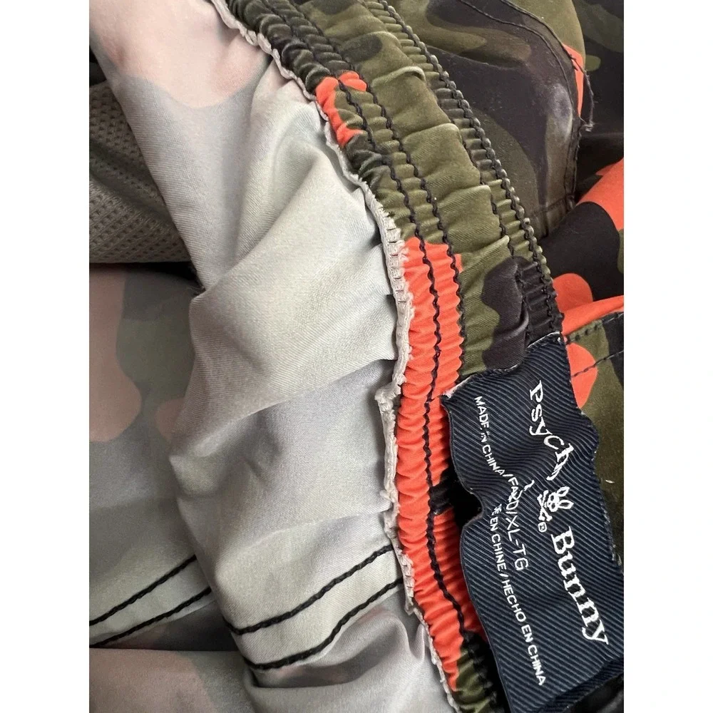 Psycho Bunny Boys XL 18-20 Swim Trunks Orange Camo Shorts Liner Cut Out Read *
